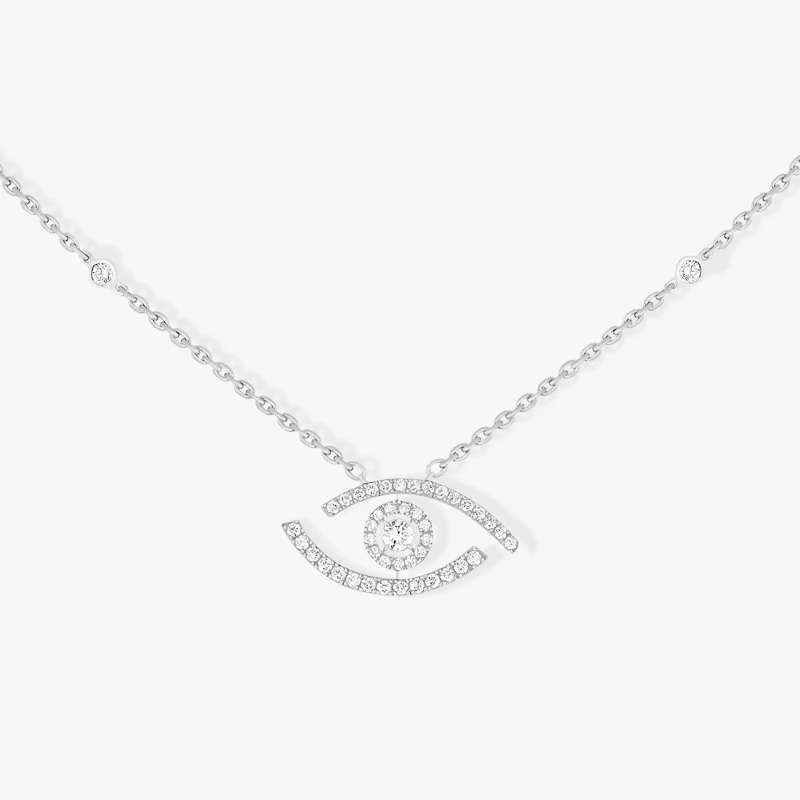 Necklace For Her White Gold Diamond Lucky Eye Pavé 07525-WG
