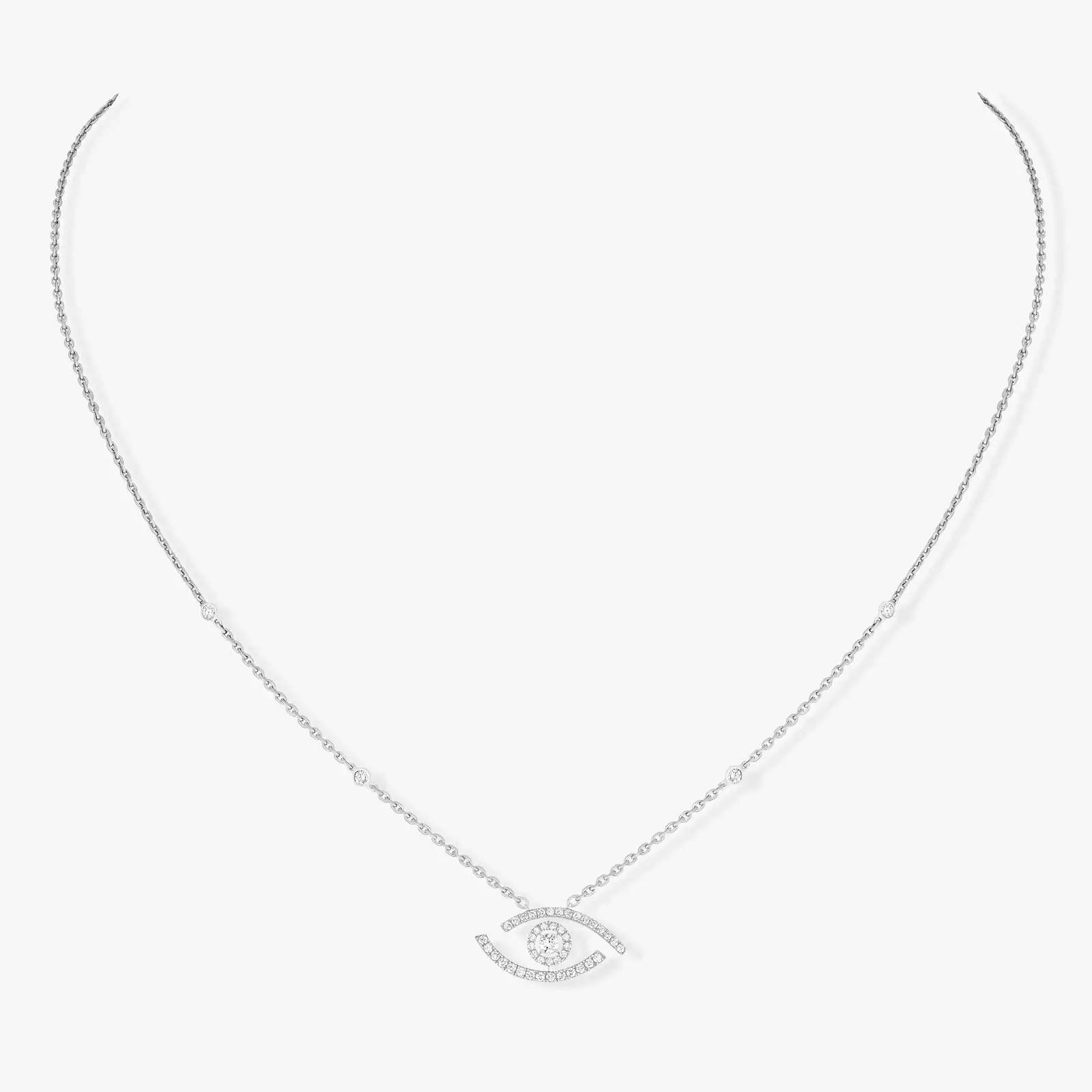 Necklace For Her White Gold Diamond Lucky Eye Pavé 07525-WG