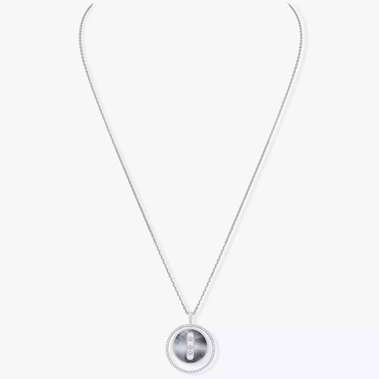Collier Femme Or Blanc Diamant Lucky Move MM Nacre grise 10837-WG