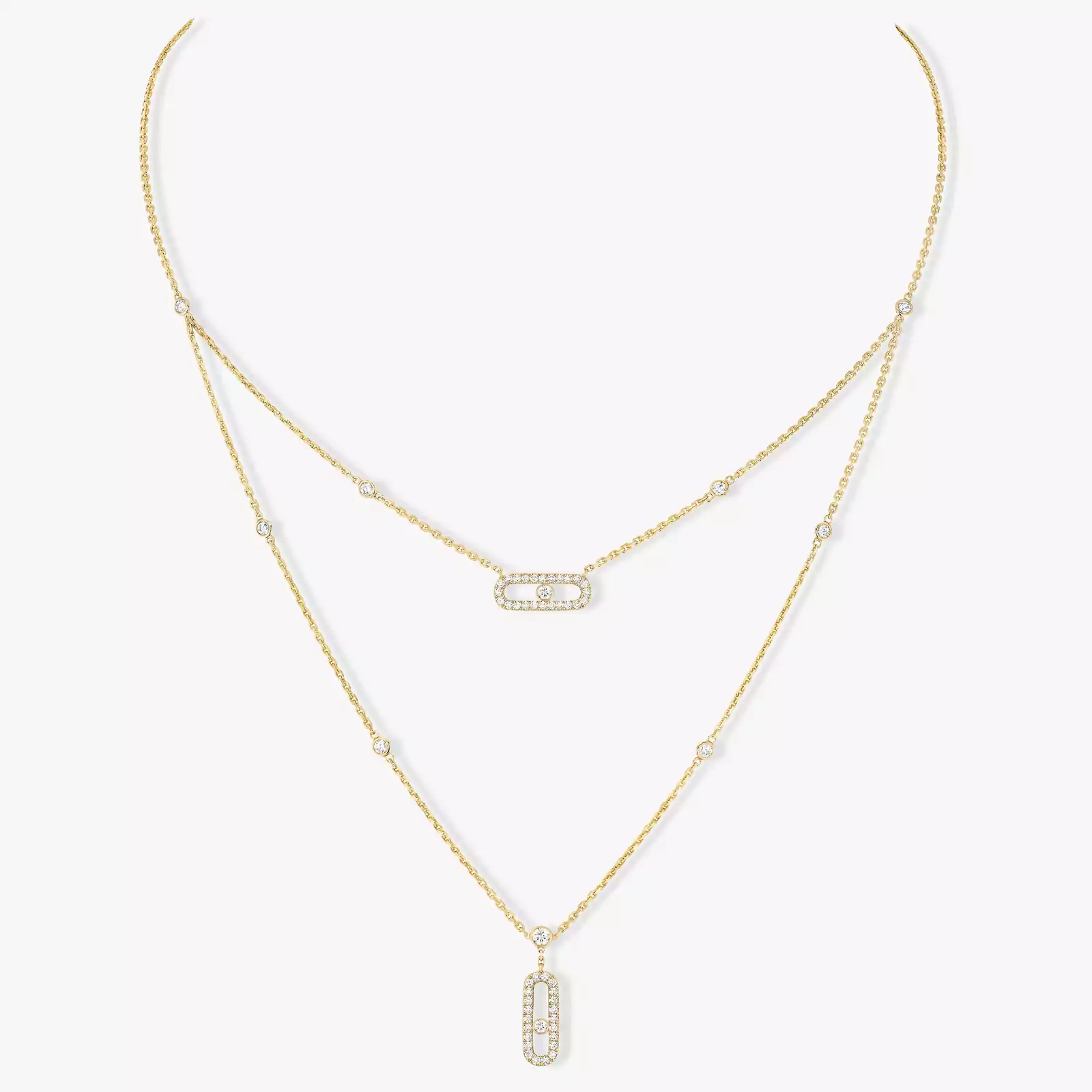 Necklace For Her Yellow Gold Diamond Move Uno 2 Rows Pavé  07174-YG