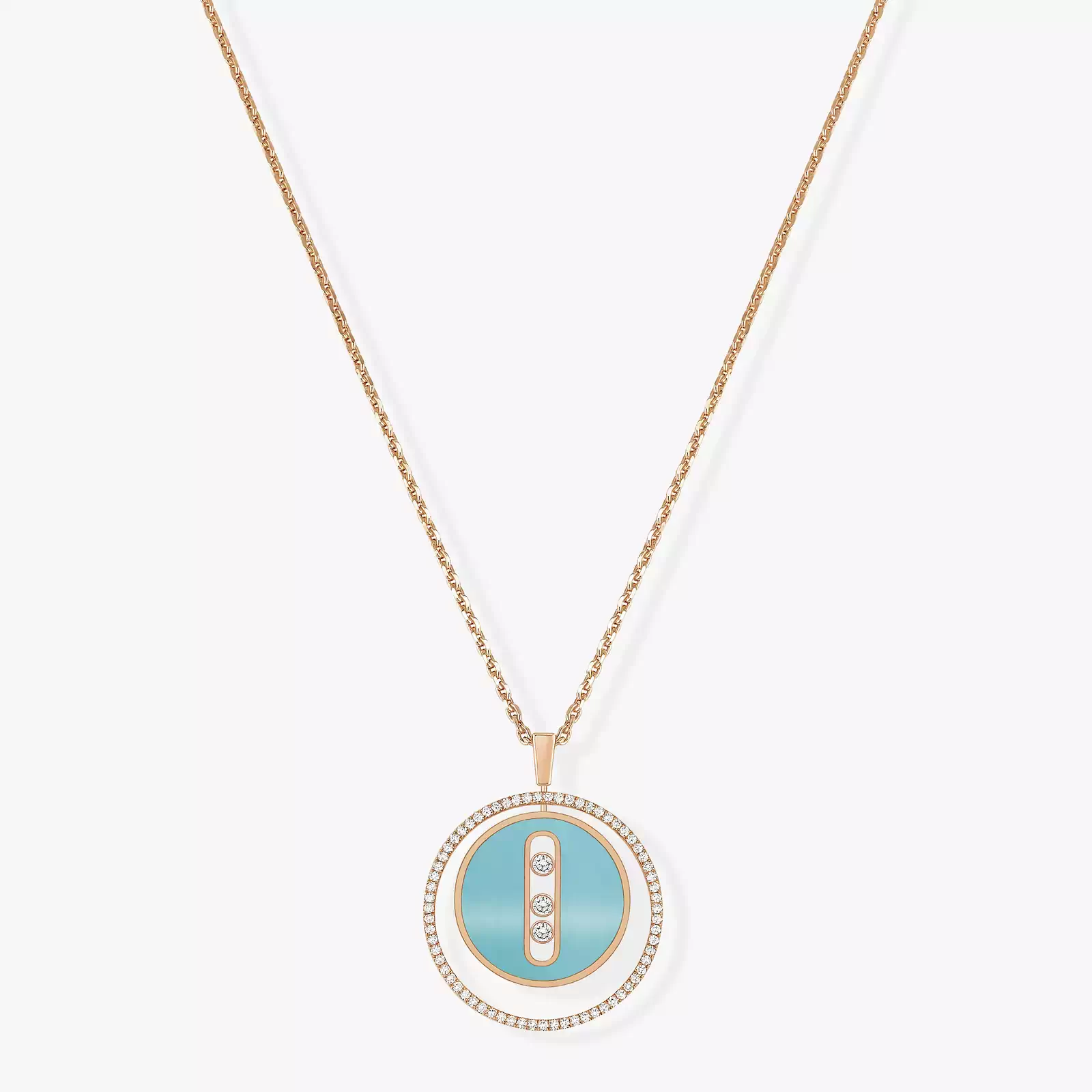 Necklace For Her Pink Gold Diamond Turquoise Lucky Move MM 10836-PG