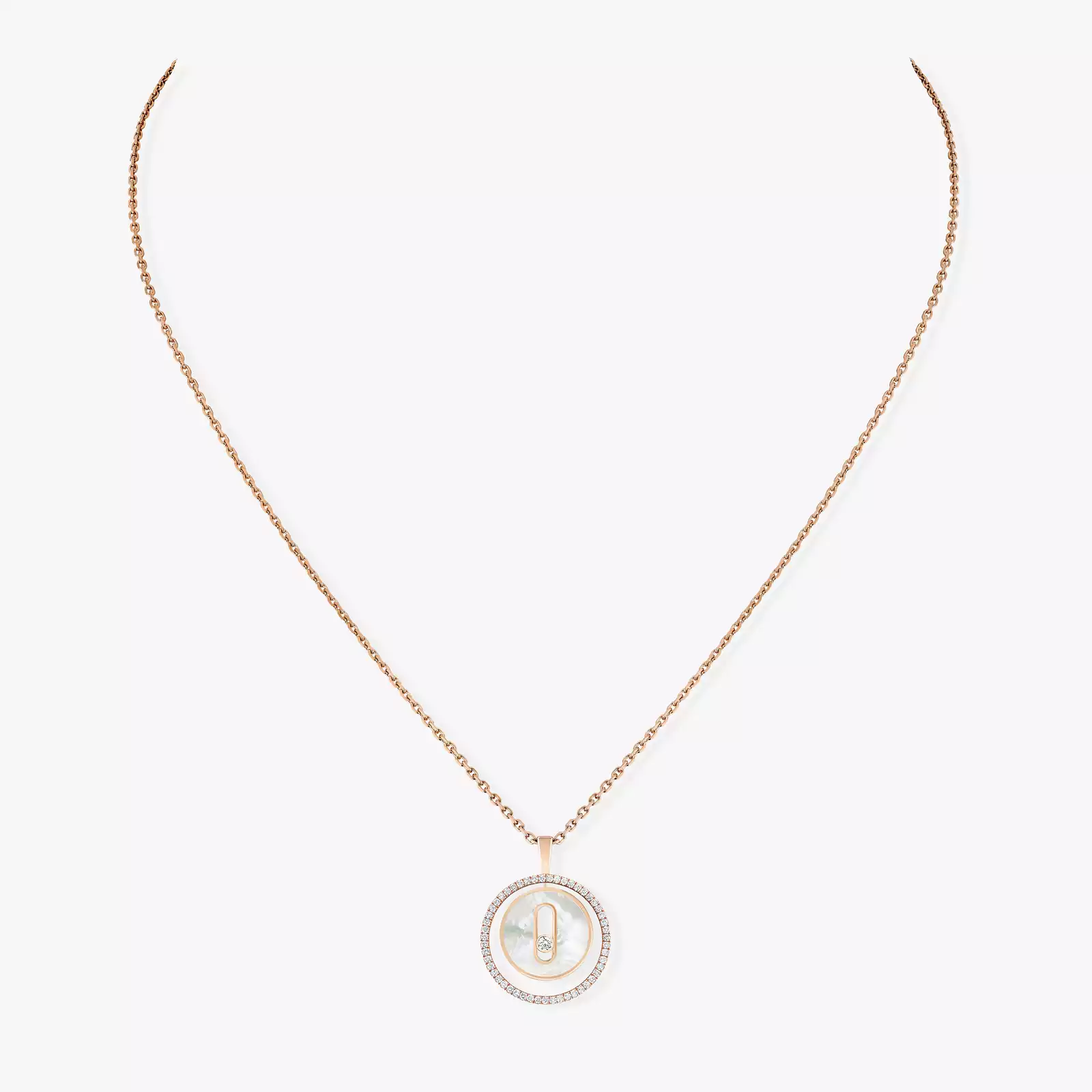 White Mother-of-Pearl Lucky Move SM Necklace Pink Gold For Her Diamond Necklace 11650-PG