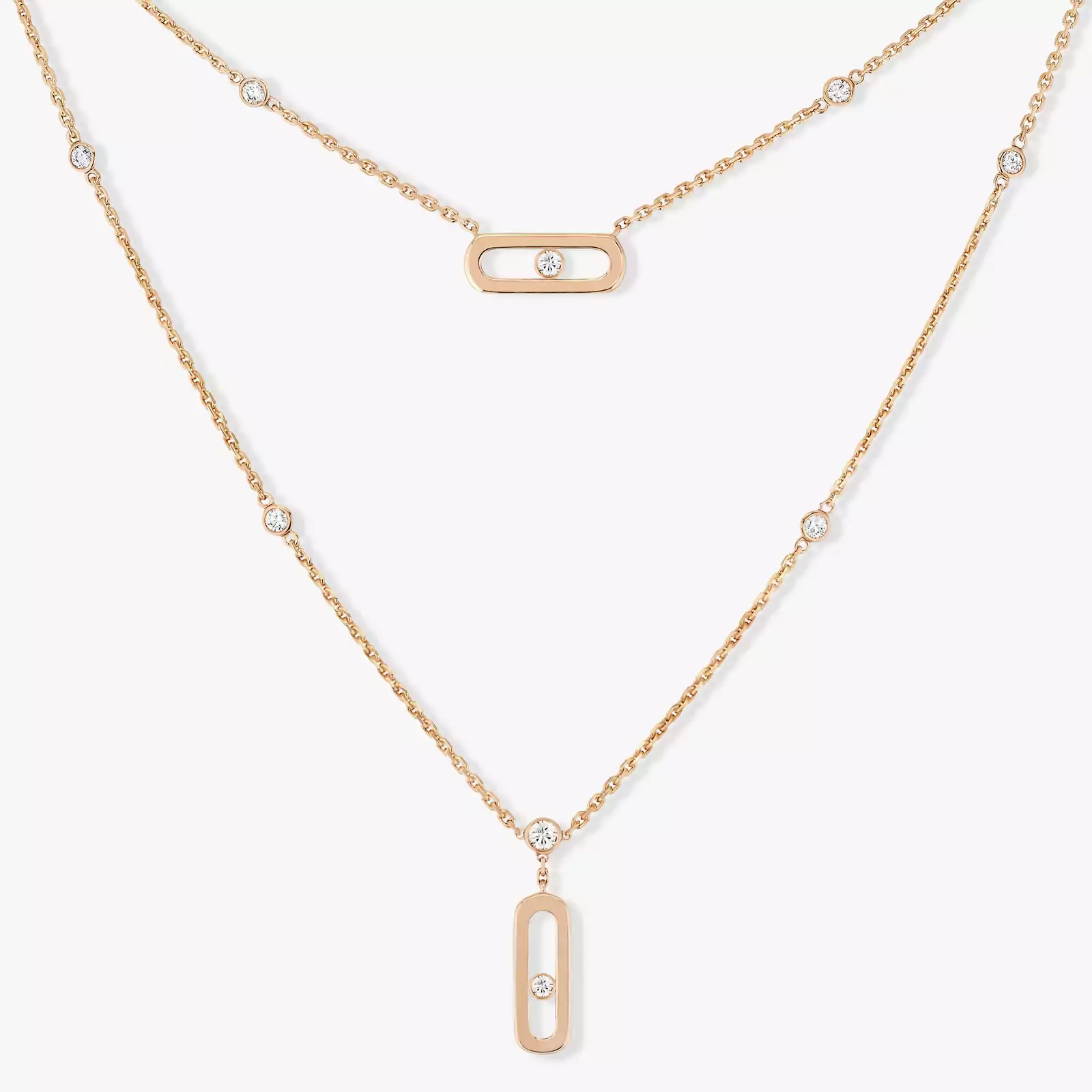 Move Uno 2 Rows  Pink Gold For Her Diamond Necklace 08852-PG