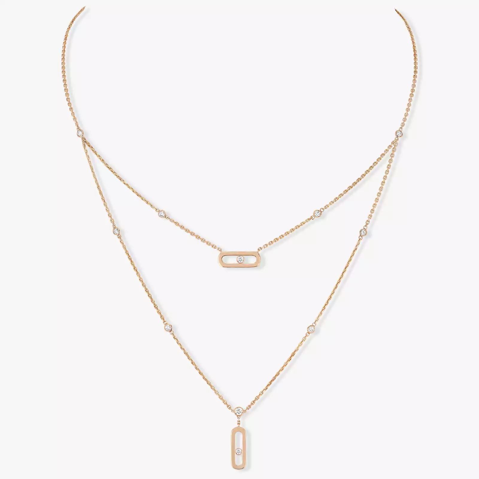 Move Uno 2 Rows  Pink Gold For Her Diamond Necklace 08852-PG