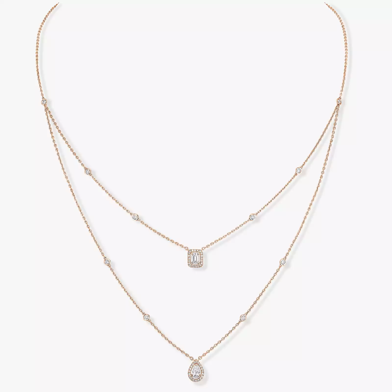 My Twin 2 Rows Pink Gold For Her Diamond Necklace 06506-PG