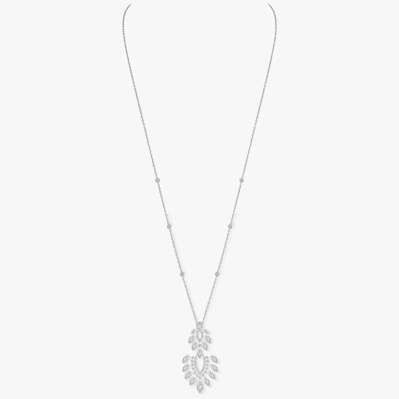 Collier Femme Or Blanc Diamant Sautoir Desert Bloom 07358-WG