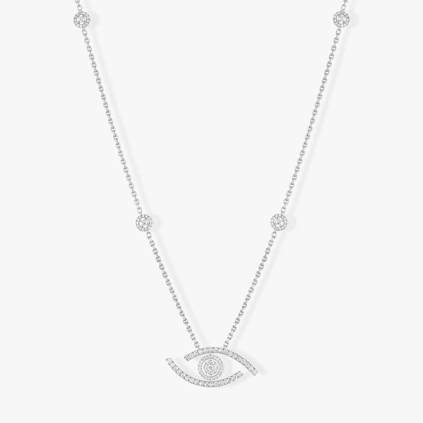 Collier Femme Or Blanc Diamant Sautoir Lucky Eye Pavé 11570-WG