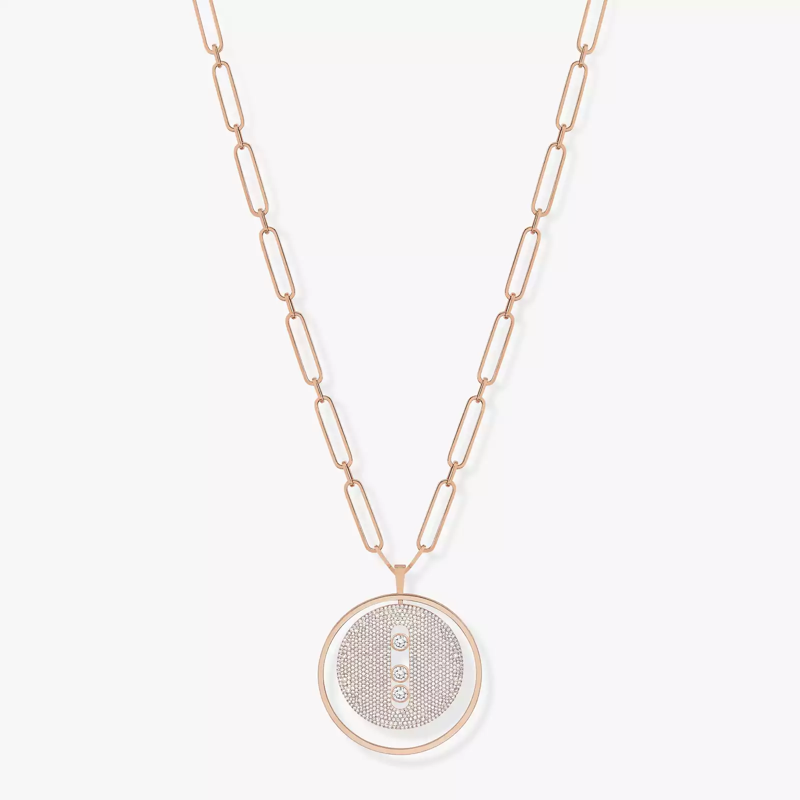 Lucky Move Long Necklace Pavé LM Pink Gold For Her Diamond Necklace 10127-PG