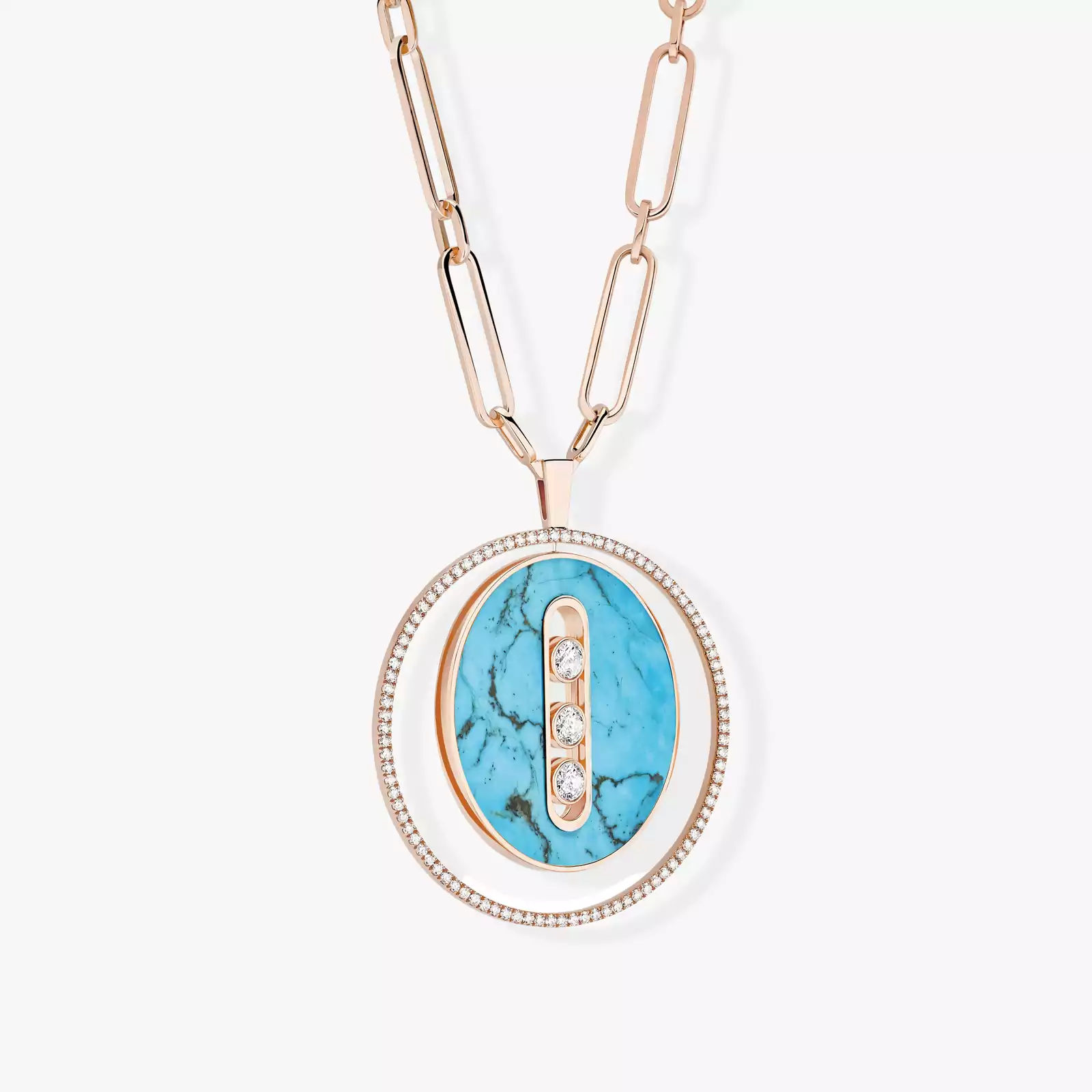 Turquoise Lucky Move Long Necklace LM Pink Gold For Her Diamond Necklace 11720-PG