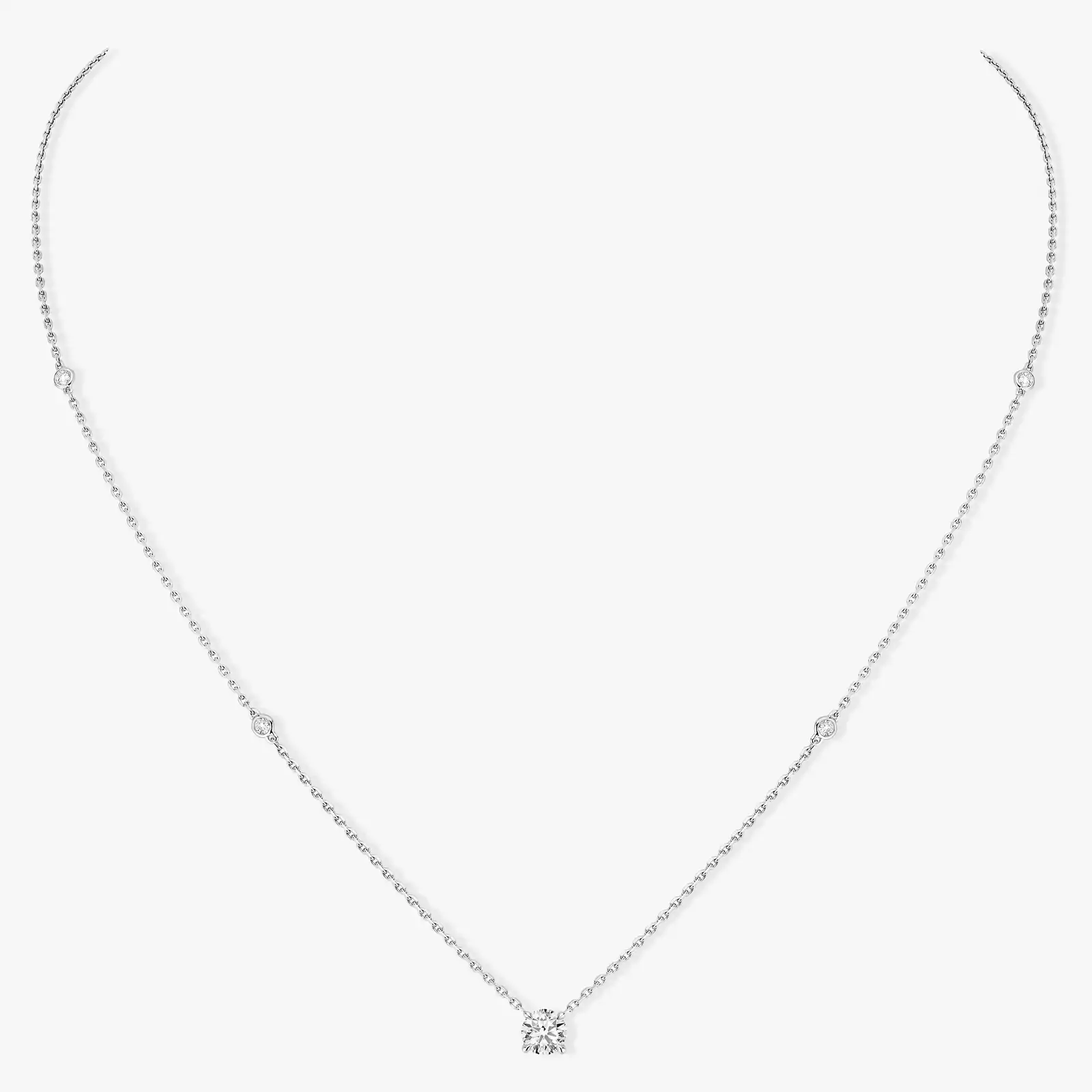 Collier Femme Or Blanc Diamant Solitaire Brillant 08571-WG