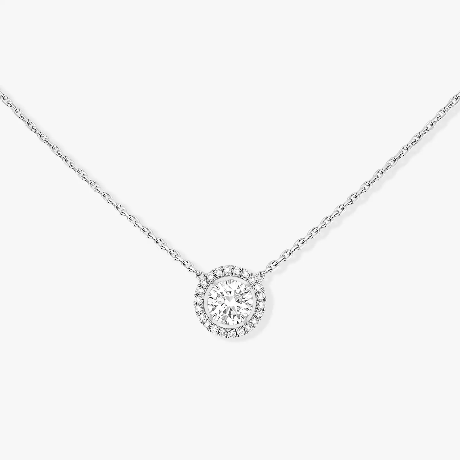 M-Love Solitaire Brilliant Cut  White Gold For Her Diamond Necklace 08611-WG