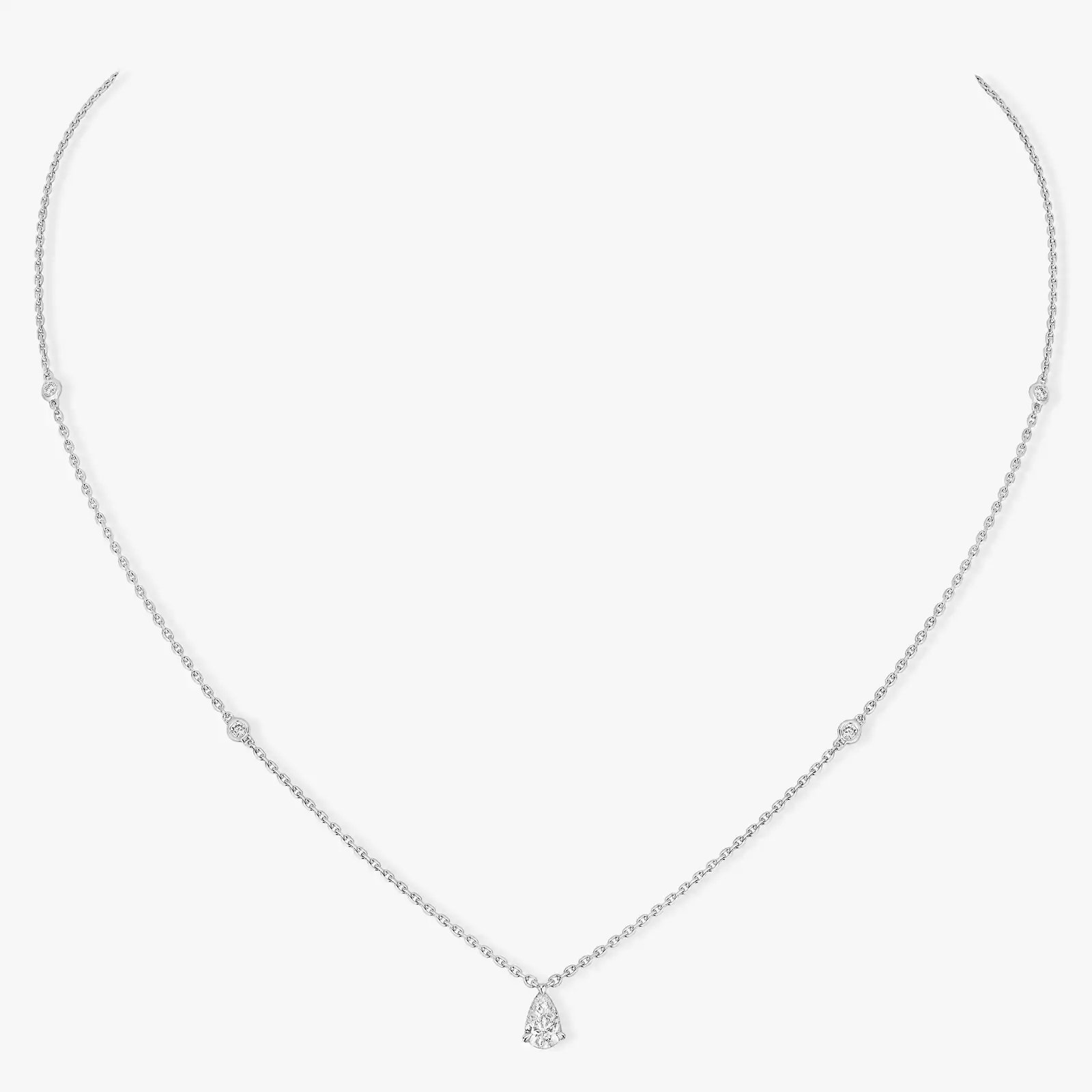 Collier Femme Or Blanc Diamant Solitaire Poire  08017-WG
