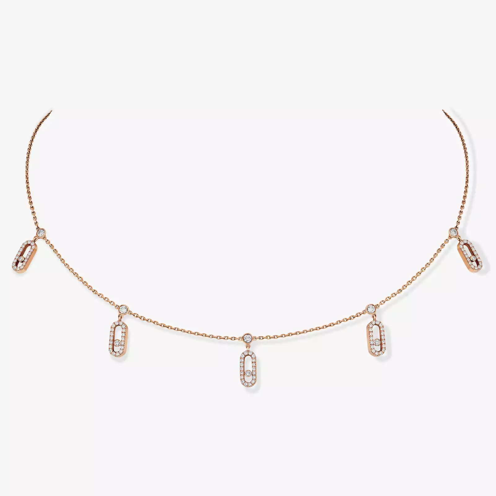Collier Femme Or Rose Diamant Choker Move Uno Pampille Pavé 12150-PG