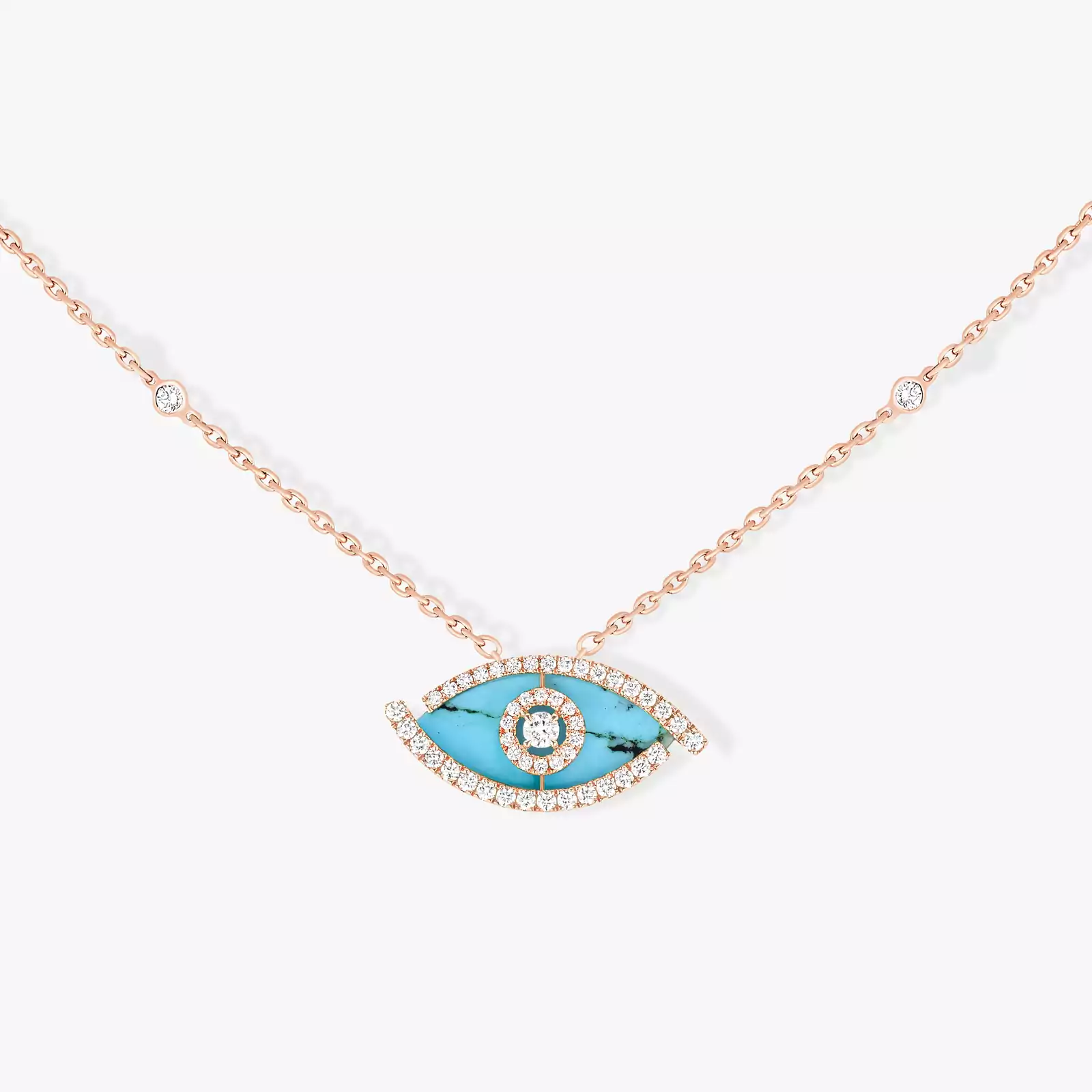 Lucky Eye Turquoise Pink Gold For Her Diamond Necklace 12952-PG