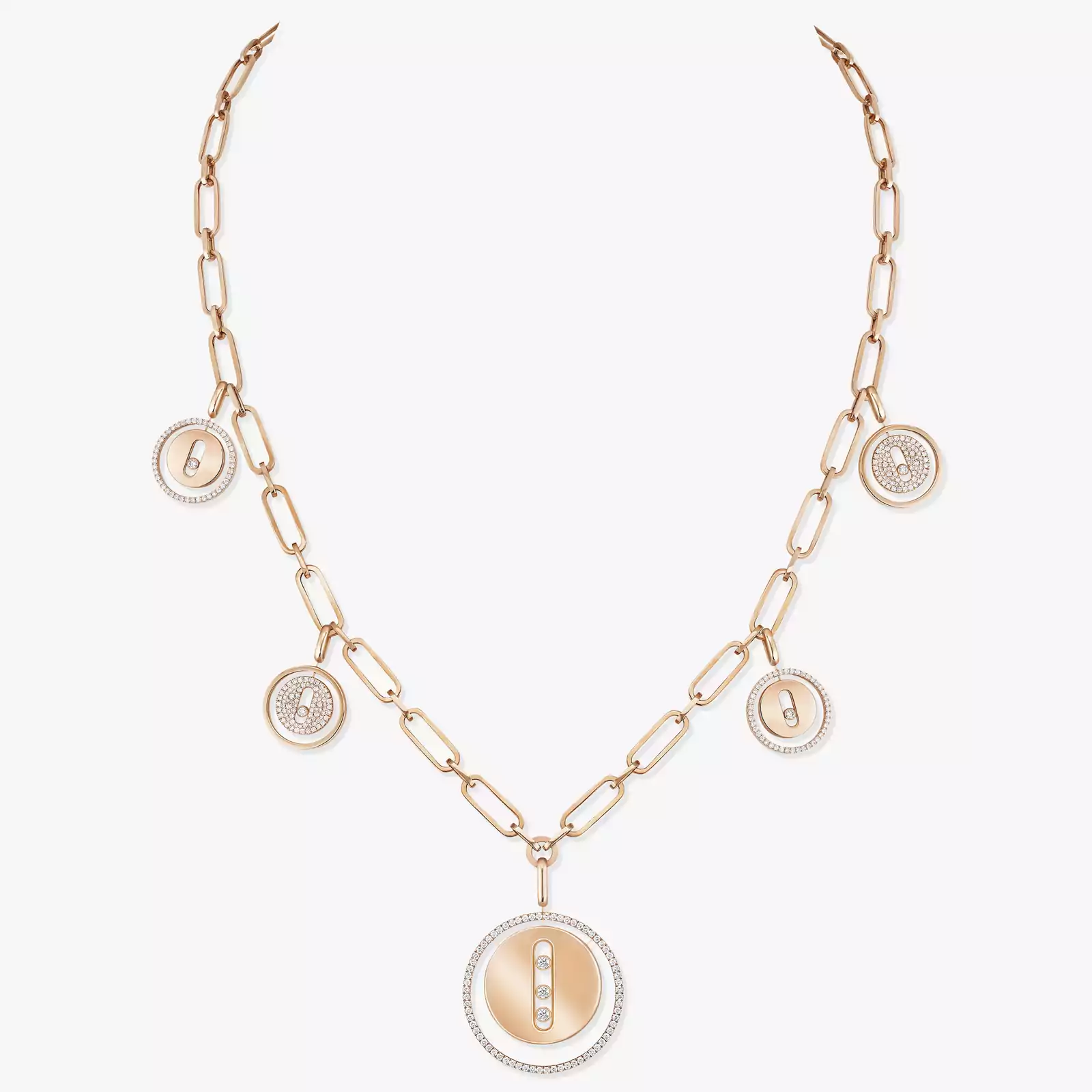 Necklace For Her Pink Gold Diamond Lucky Move Charms 11728-PG