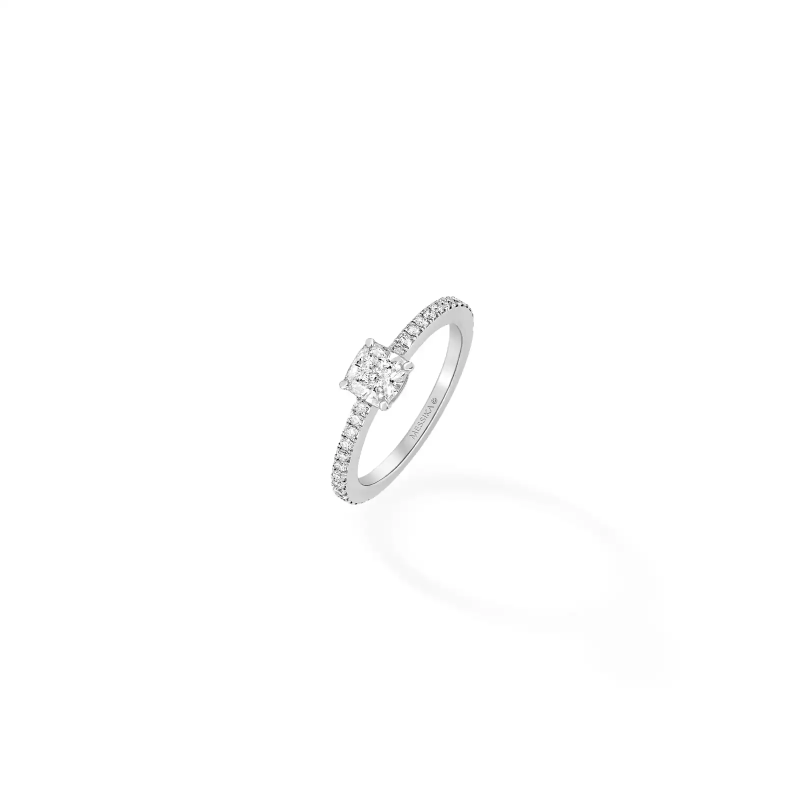 خاتم امرأة ذهب أبيض الماس Solitaire Coussin Pavé 08006-WG
