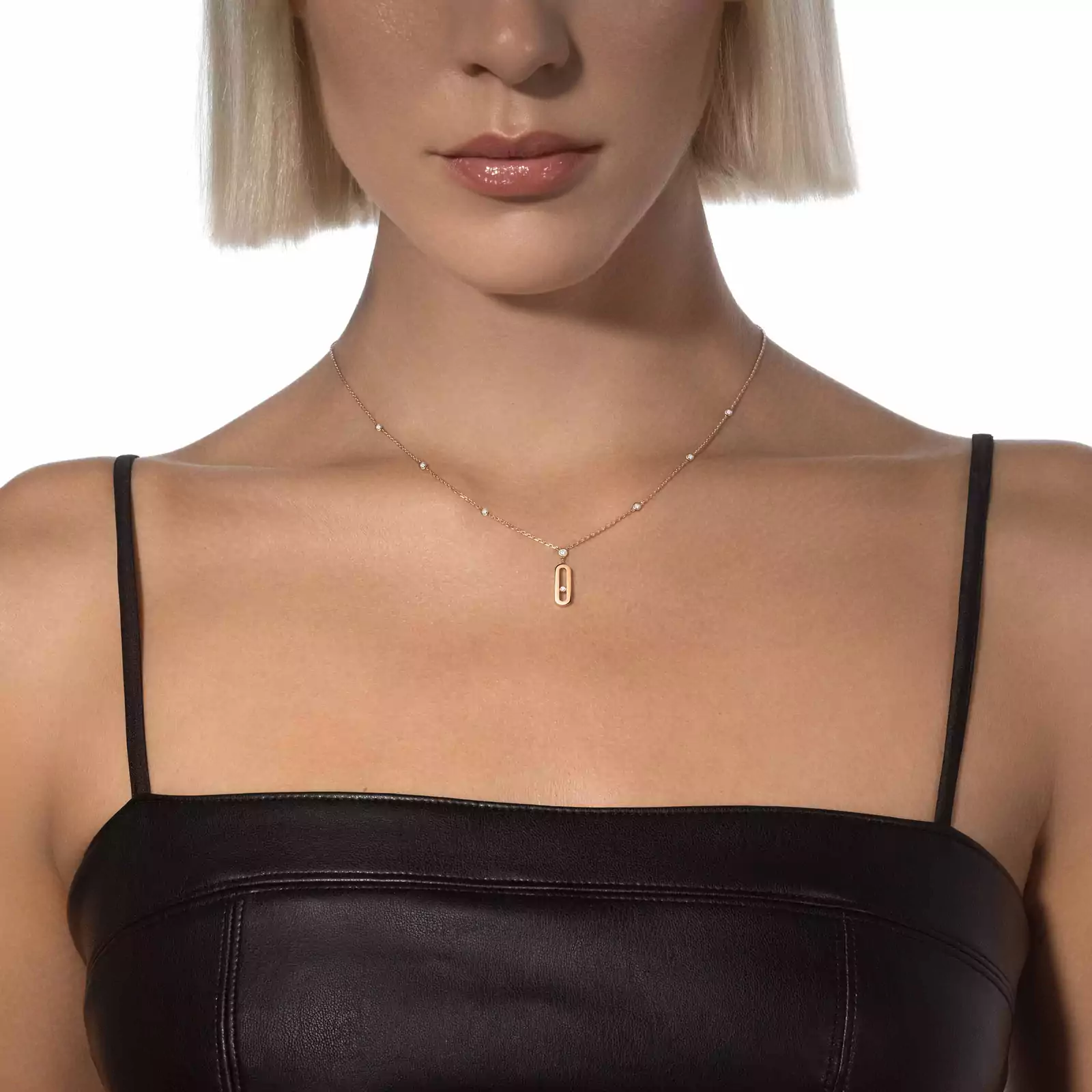 Move Uno Long Necklace  Pink Gold For Her Diamond Necklace 10111-PG