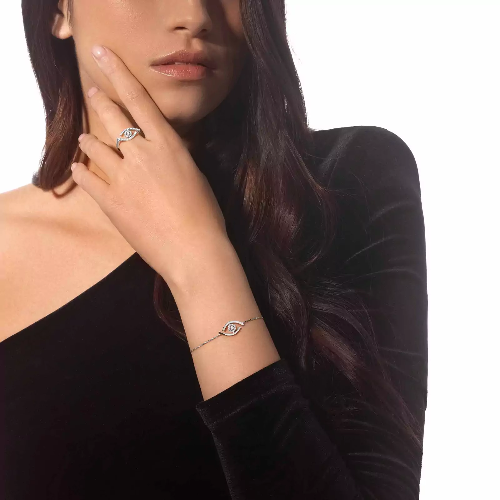Mit Diamanten ausgefasster Lucky Eye Ring Für sie Diamant Ring Weißgold 10037-WG