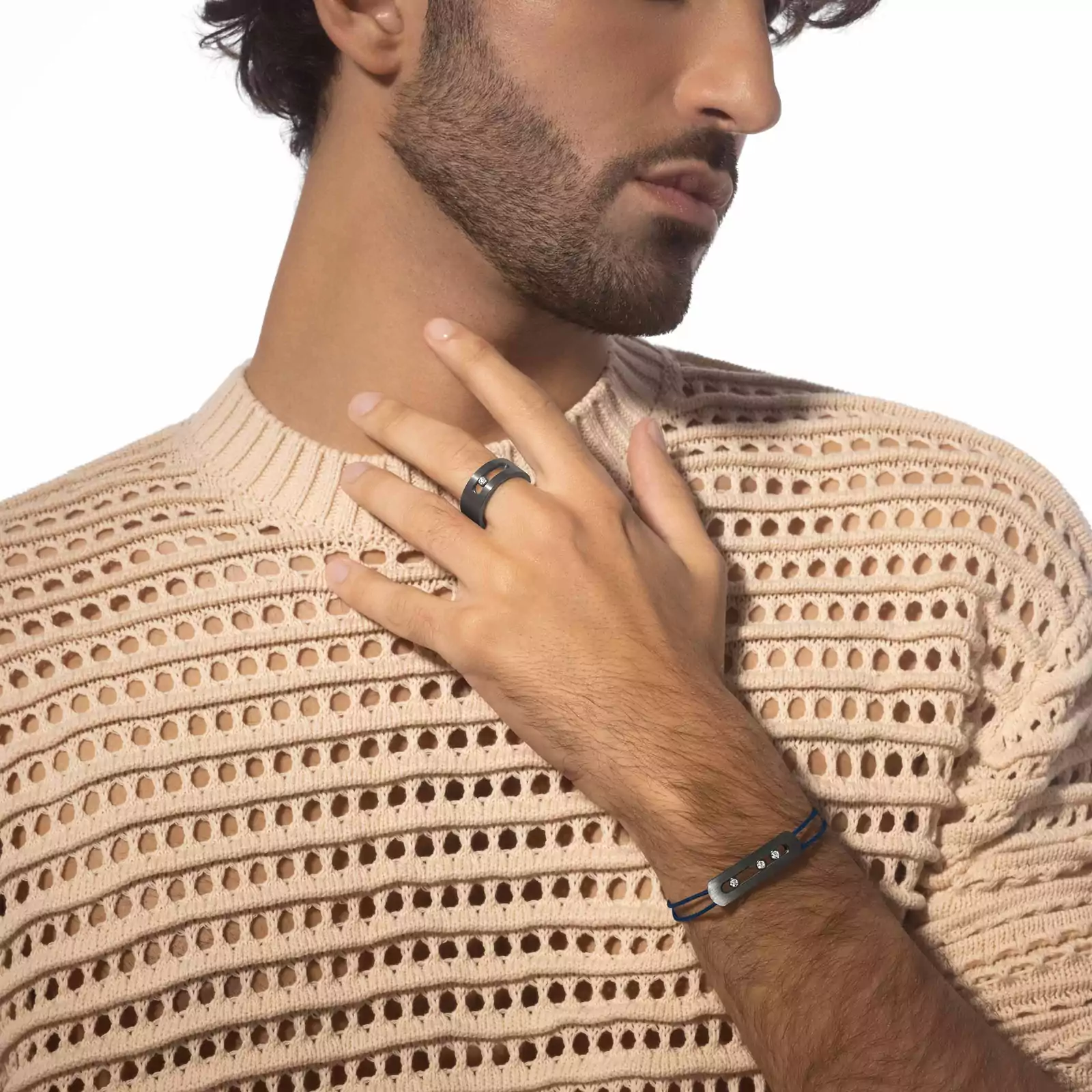 Move Titanium Graphite Armband mit Schnur Für Herren Diamant Armband Graphitfarbenes Titan 10829-TG
