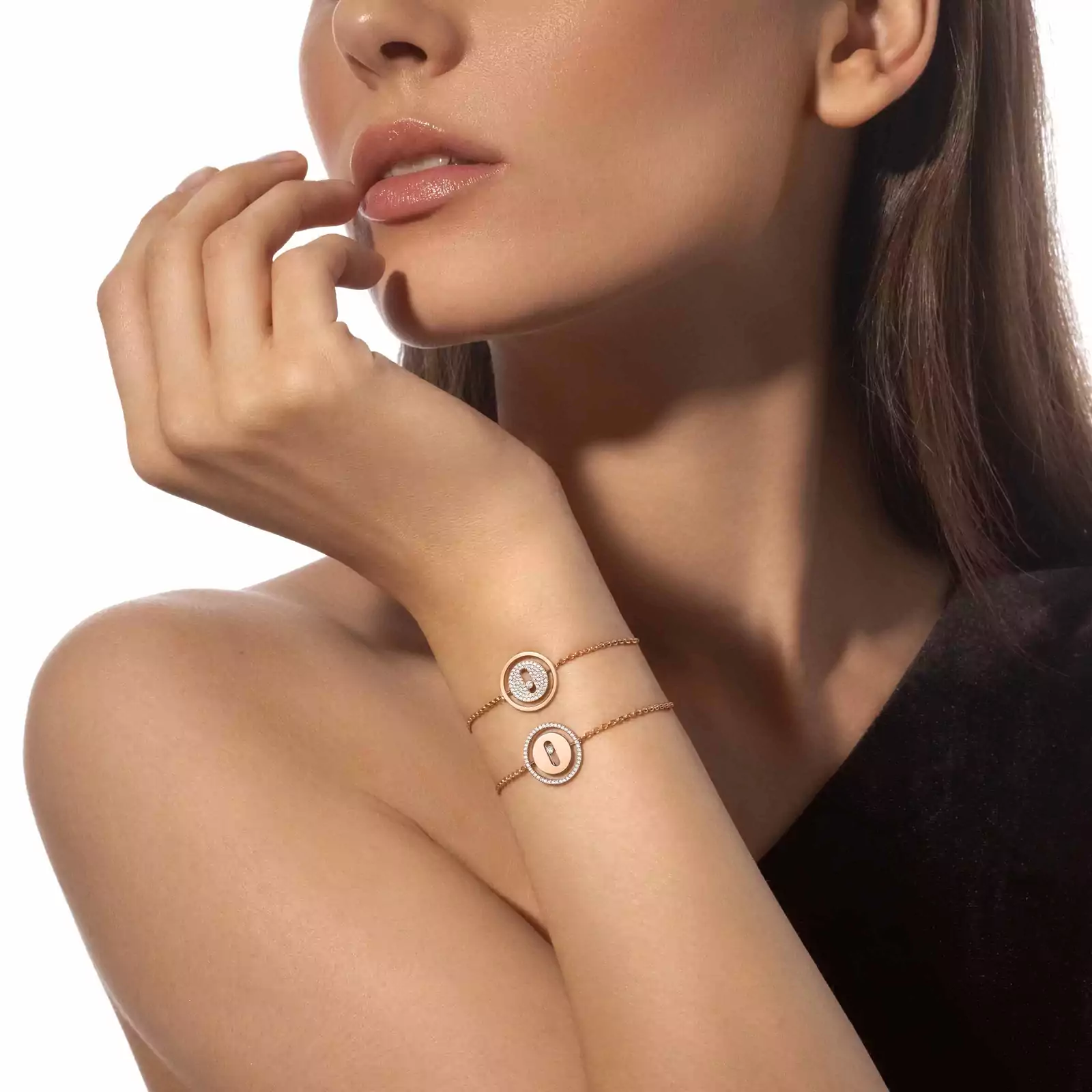 Mit Diamanten ausgefasstes Lucky Move Kettenarmband KM  Für sie Diamant Armband Roségold 07541-PG