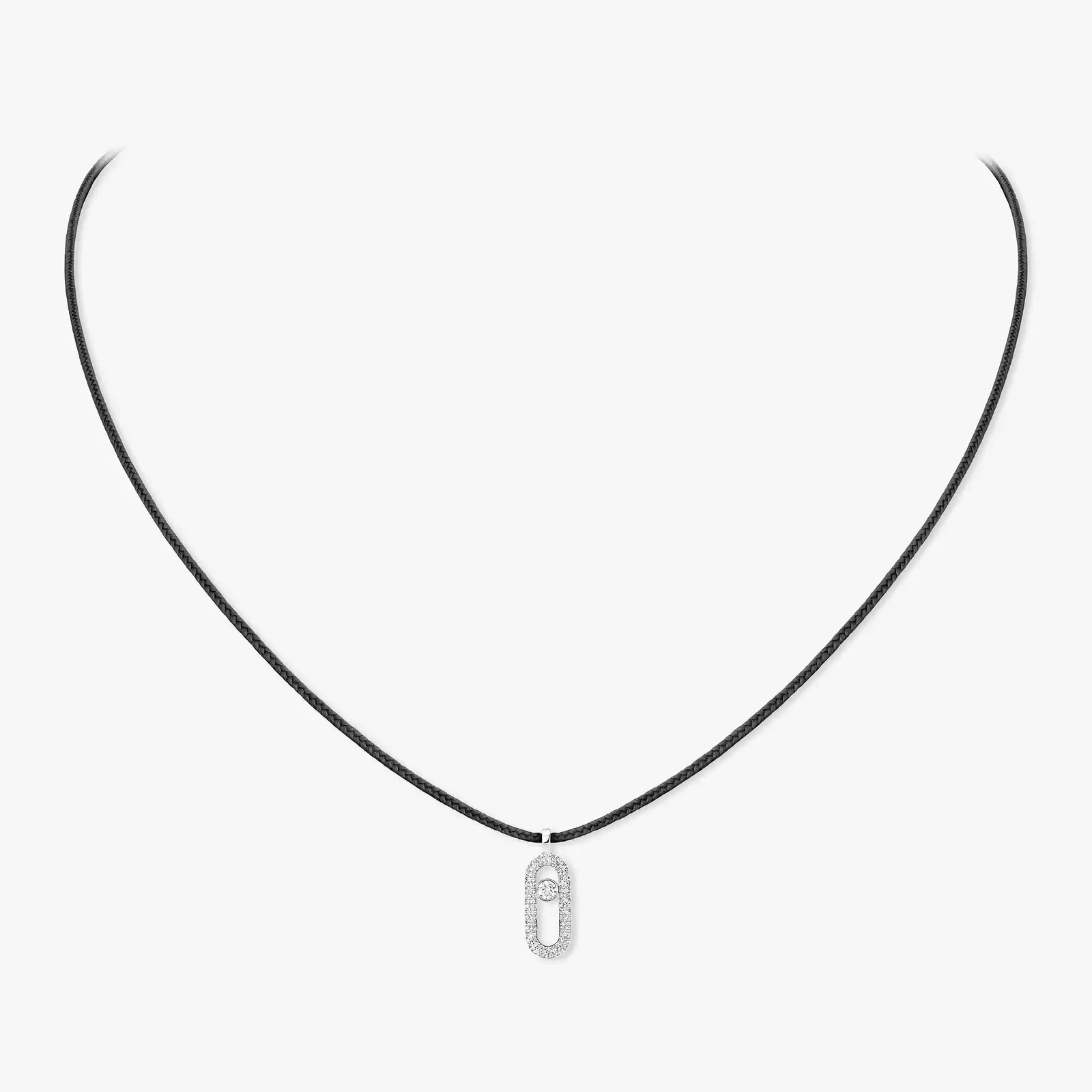 Necklace For Her White Gold Diamond Messika CARE(S) Black Cord Pavé Necklace 14142-WG
