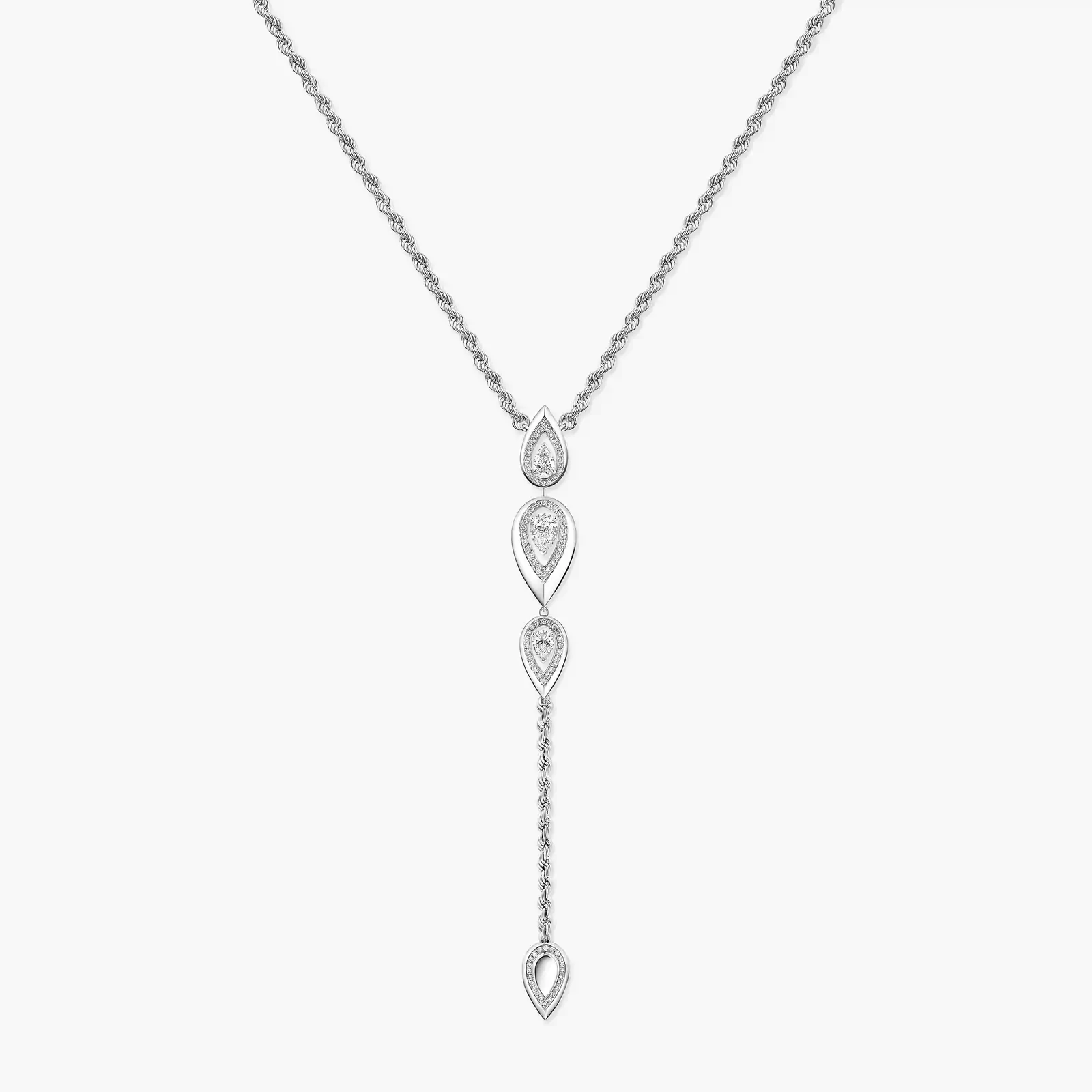 Collier Femme Or Blanc Diamant Fiery Cravate 13793-WG