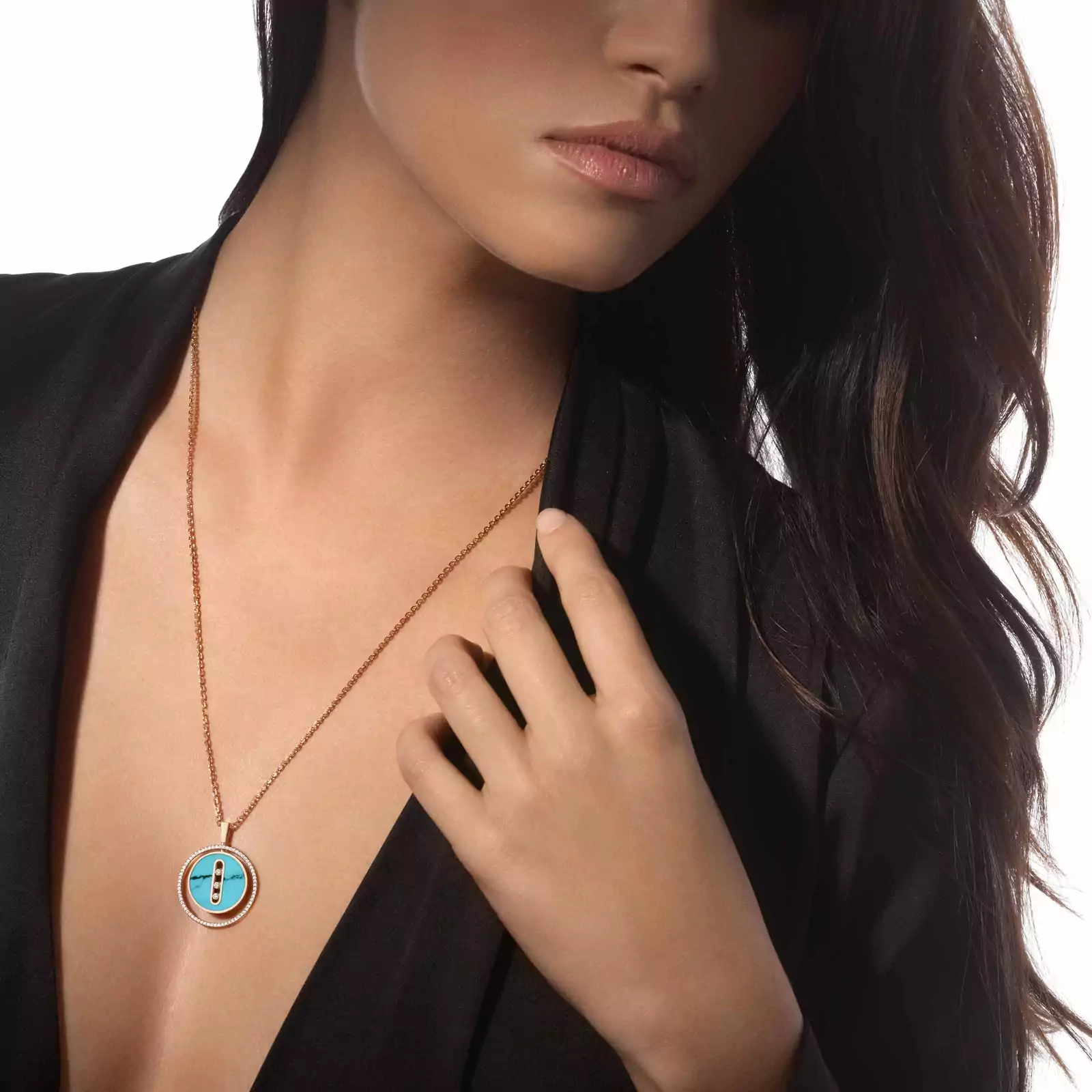 Necklace For Her Pink Gold Diamond Turquoise Lucky Move MM 10836-PG