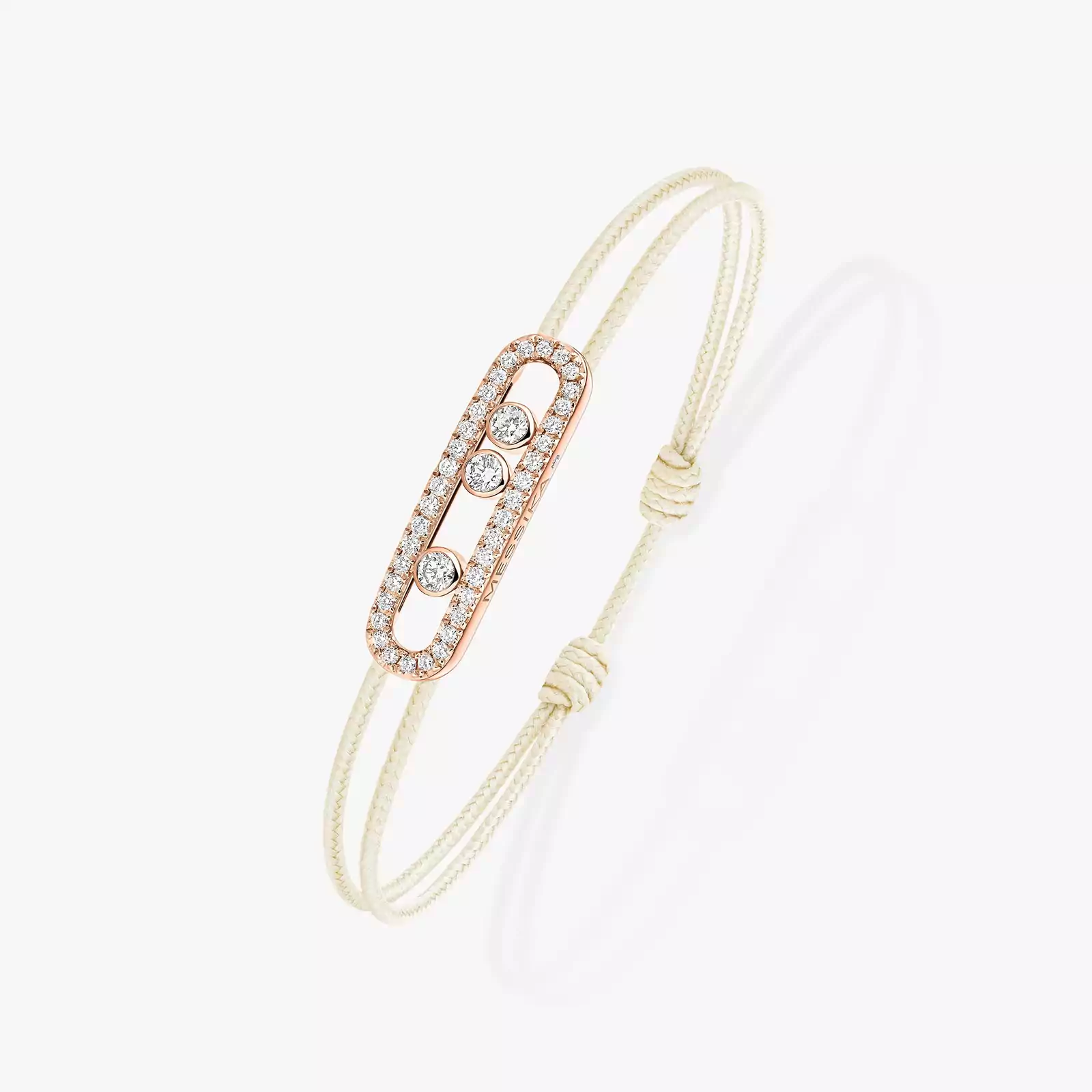 Bracelet For Her Pink Gold Diamond Messika CARE(S) Cream Cord Pavé Bracelet 14101-PG