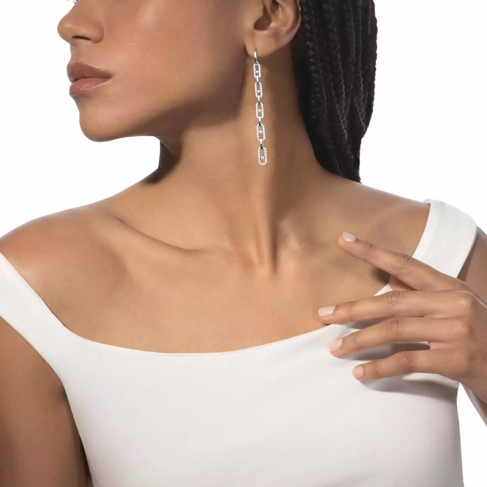 Boucles d'oreilles Femme Or Blanc Diamant Pendantes Move Link Multi 12011-WG